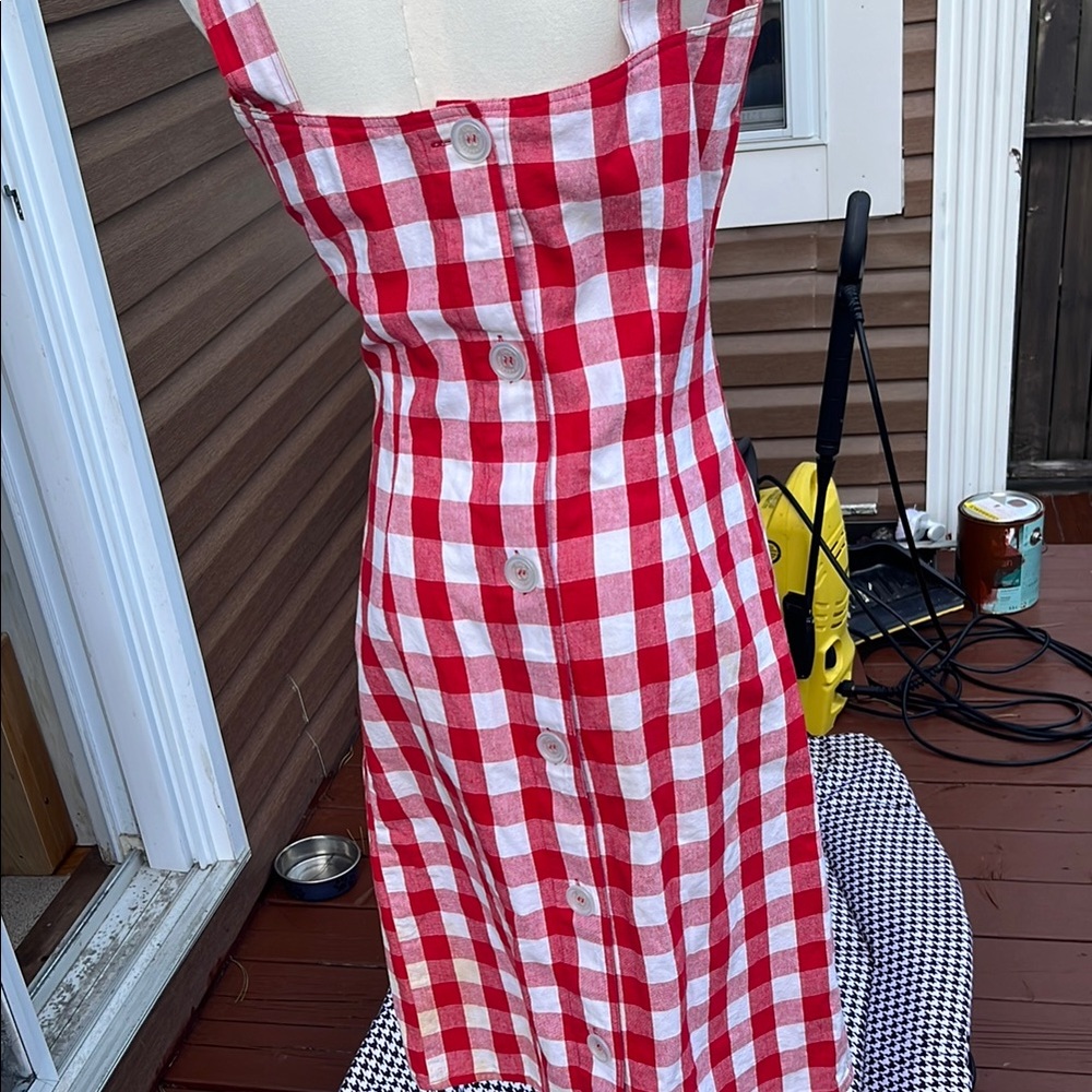 Red and White Sleeveless Square Neck Midi Sundress